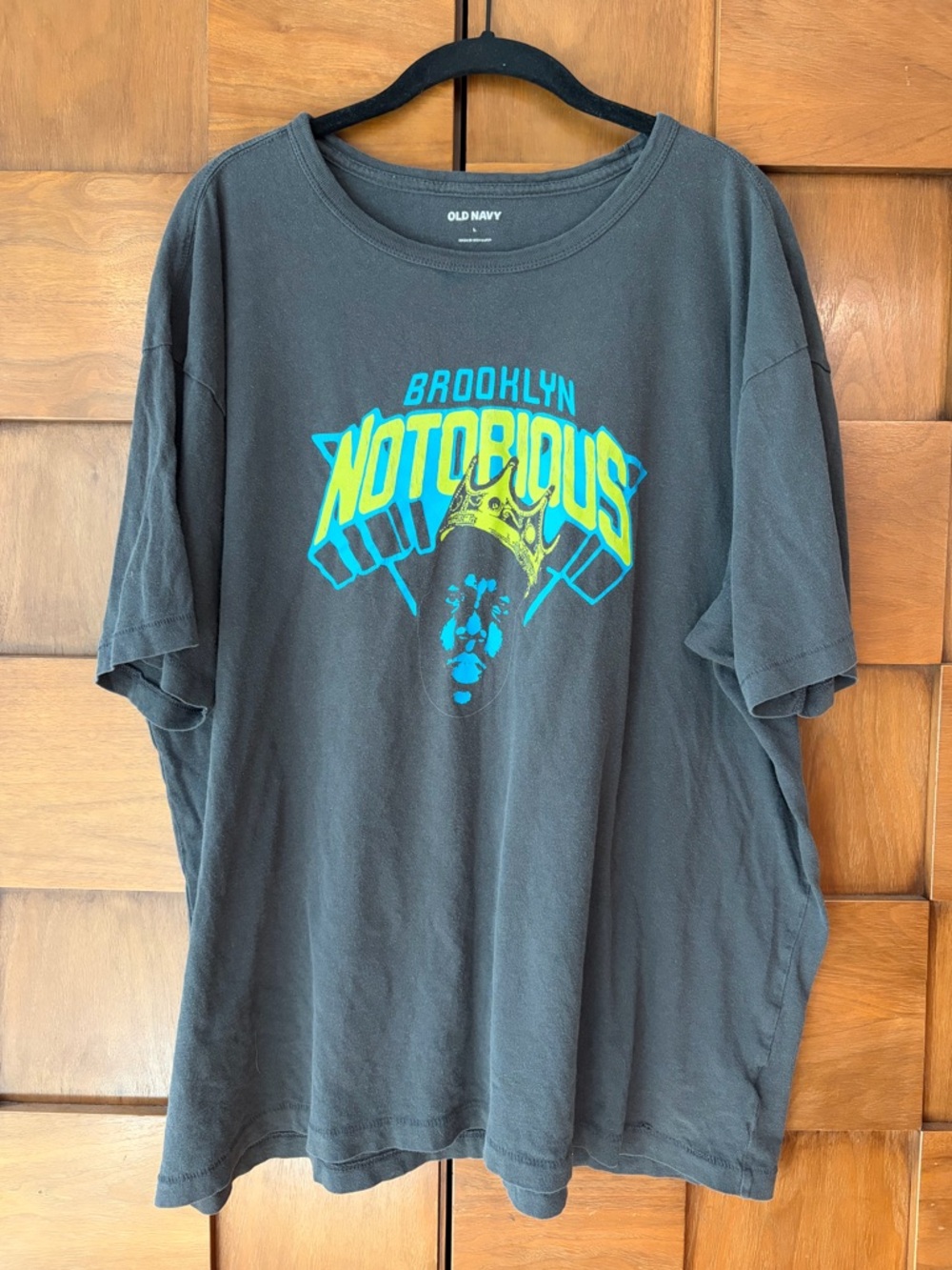 Old Navy Black Graphic 'Brooklyn Notorious' Tee with Blue and Yellow Print